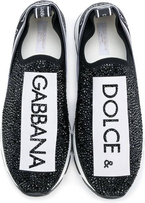 Dolce & Gabbana Kids TEEN rhinestone-embellished slip-on sneakers Black