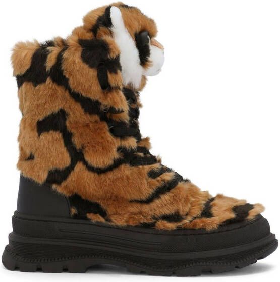 Dolce & Gabbana Kids Tiger-shaped faux-fur boots Black