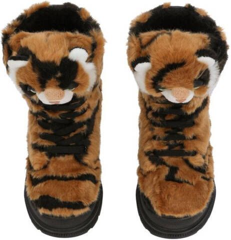Dolce & Gabbana Kids Tiger-shaped faux-fur boots Black
