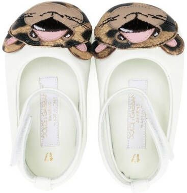 Dolce & Gabbana Kids touch-strap leopard-patch ballerinas White