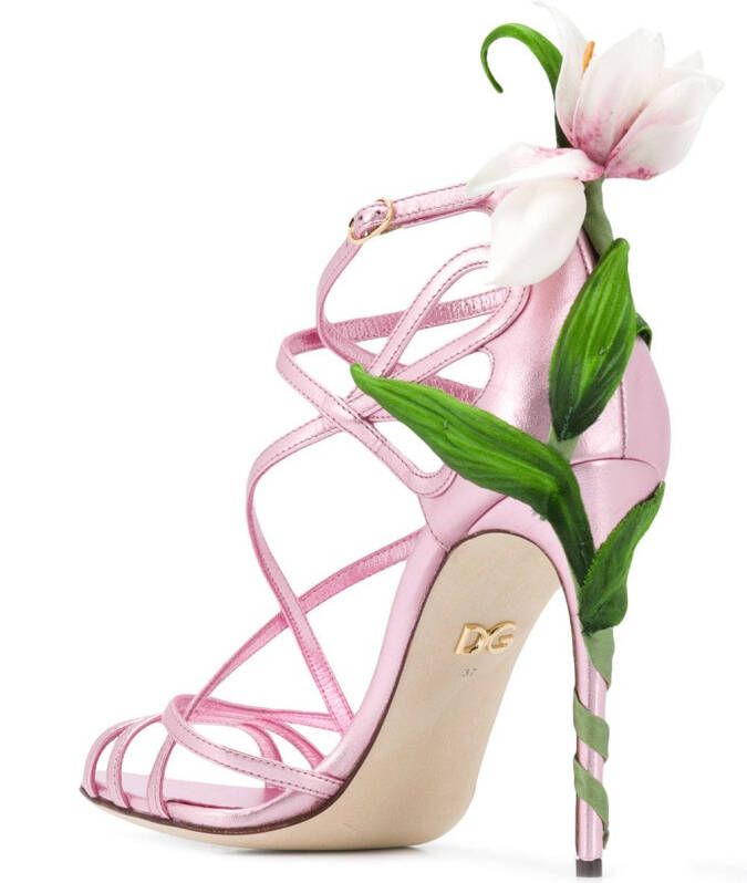 Dolce & Gabbana Kiera lily-embroidered sandals Pink