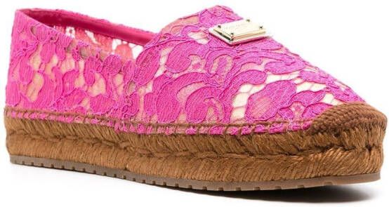 Dolce & Gabbana lace-panel logo-plaque espadrilles Pink