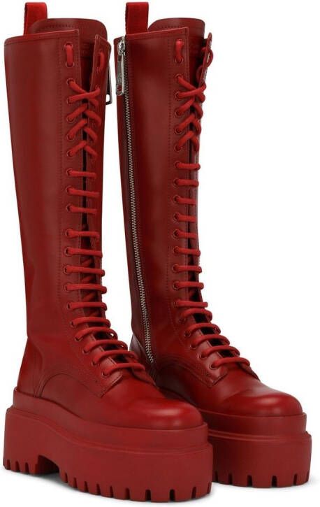 Dolce & Gabbana lace-up knee-high leather boots Red