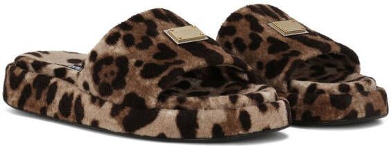 Dolce & Gabbana leopard-print fleece slippers Brown