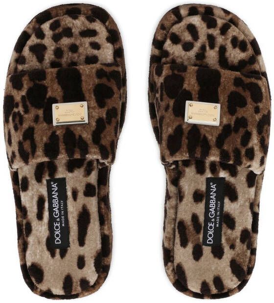 Dolce & Gabbana leopard-print fleece slippers Brown