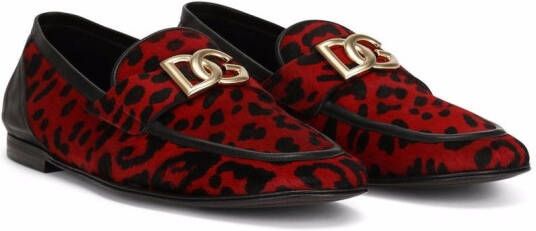Dolce & Gabbana leopard-print logo-buckle loafers Red