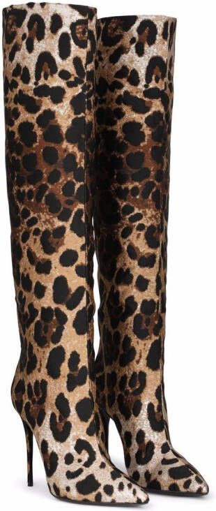Dolce & Gabbana leopard-print jacquard knee-length boots Brown