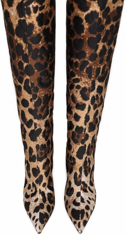 Dolce & Gabbana leopard-print jacquard knee-length boots Brown