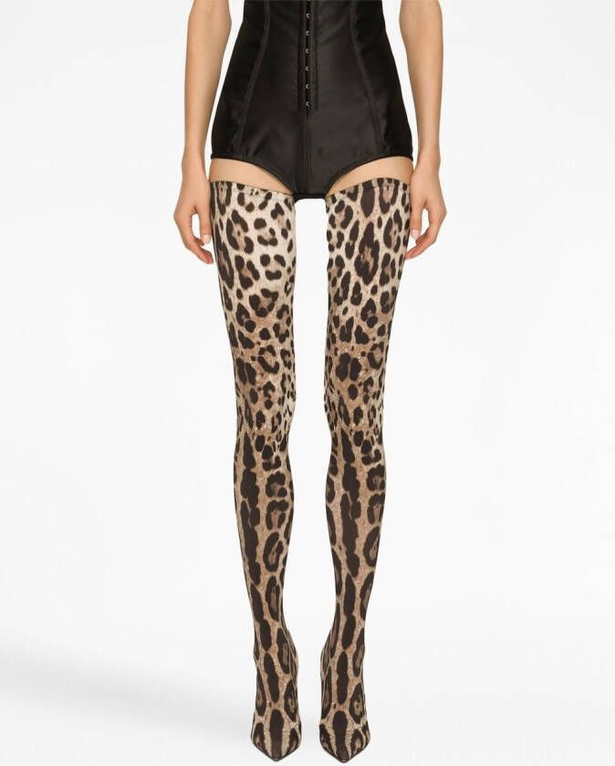 Dolce & Gabbana KIM DOLCE&GABBANA leopard-print thigh-high boots Brown