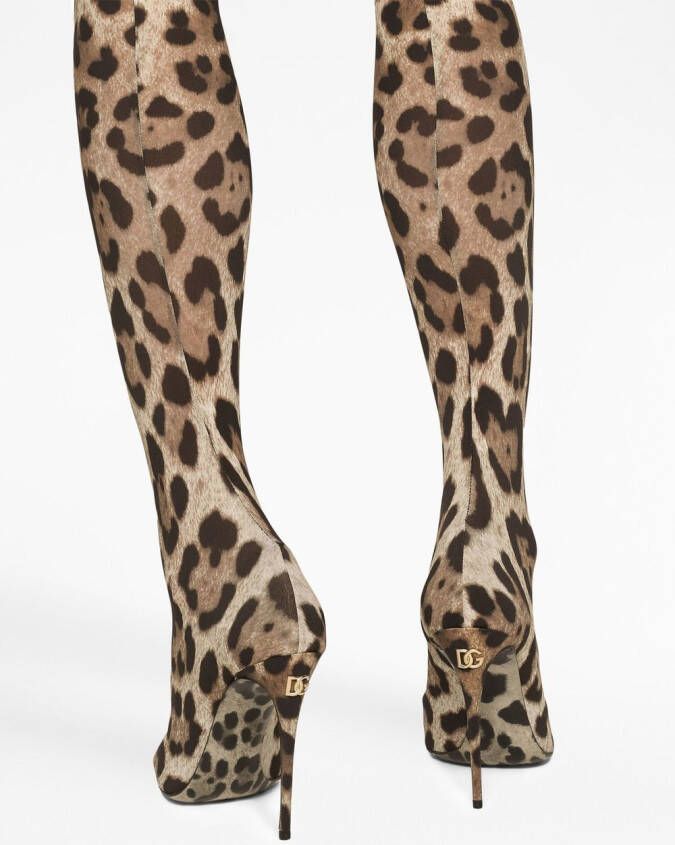 Dolce & Gabbana KIM DOLCE&GABBANA leopard-print thigh-high boots Brown