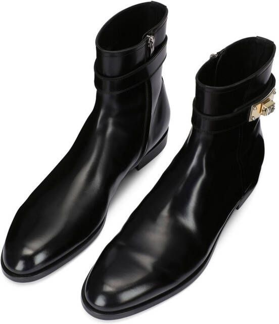 Dolce & Gabbana logo-appliqué leather ankle boots Black