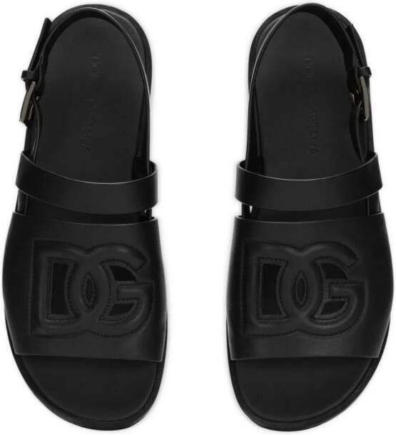 Dolce & Gabbana logo-embossed leather slides Black
