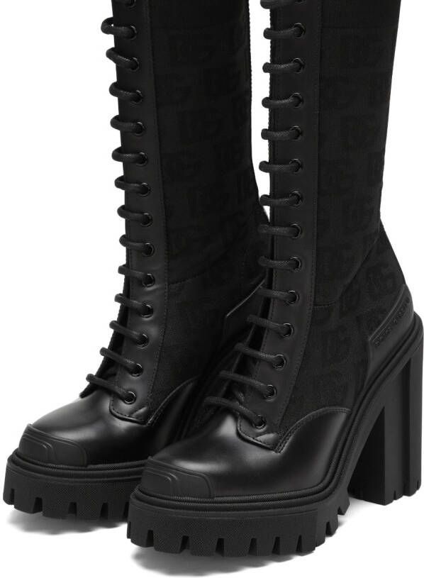 Dolce & Gabbana DG-logo 90mm lace-up mesh boots Black