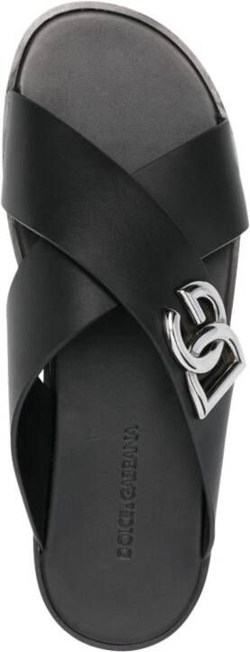 Dolce & Gabbana logo-lettering leather slides Black