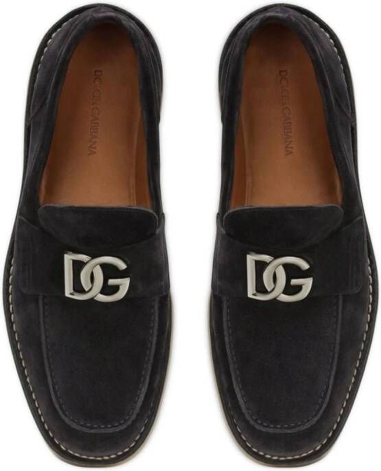 Dolce & Gabbana logo-lettering suede loafers Blue