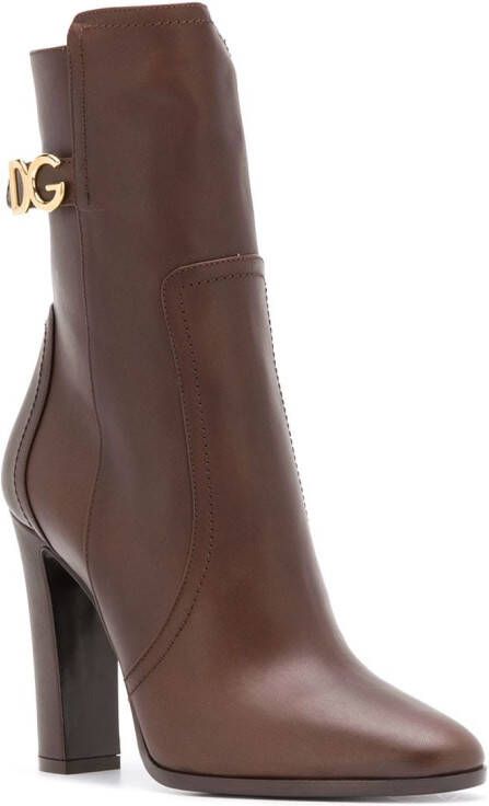 Dolce & Gabbana logo-plaque 110mm calf-length boots Brown
