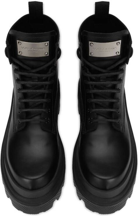 Dolce & Gabbana logo-plaque brushed leather ankle boots Black