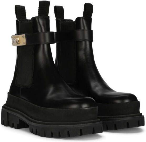 Dolce & Gabbana logo-strap leather ankle boots Black