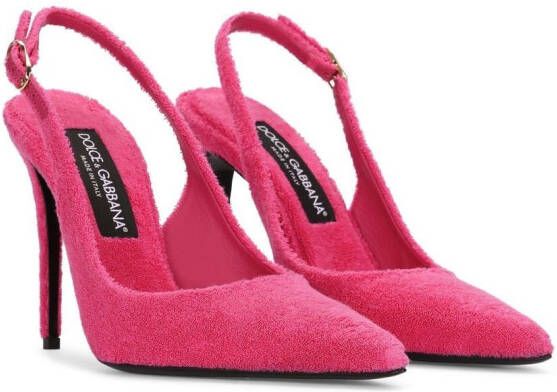 Dolce & Gabbana logo-plaque fleece pumps Pink
