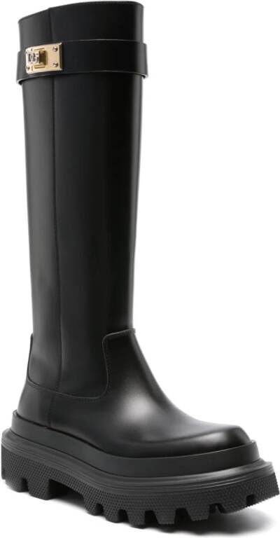 Dolce & Gabbana logo-plaque knee-high boots Black