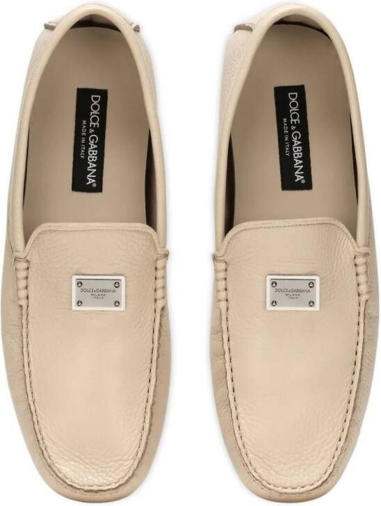 Dolce & Gabbana logo-plaque leather loafers Neutrals