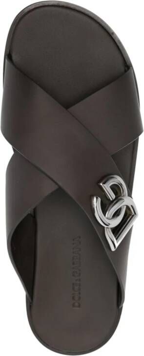 Dolce & Gabbana logo-plaque leather sandals Brown