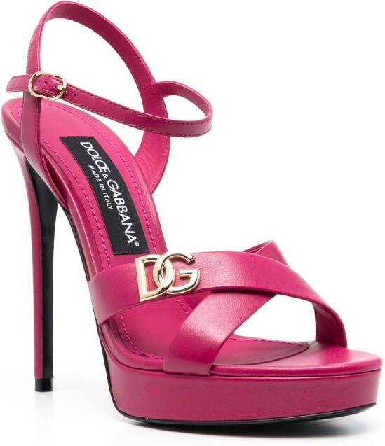 Dolce & Gabbana logo-plaque leather sandals Pink