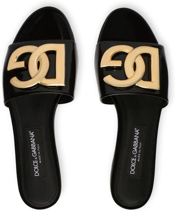 Dolce & Gabbana logo-plaque leather slides Black