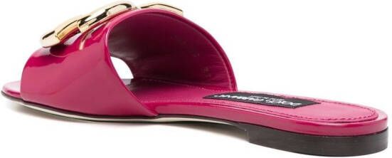 Dolce & Gabbana logo-plaque leather slides Pink