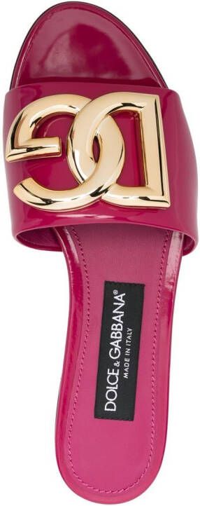 Dolce & Gabbana logo-plaque leather slides Pink