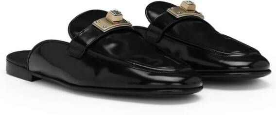 Dolce & Gabbana logo-plaque leather slippers Black