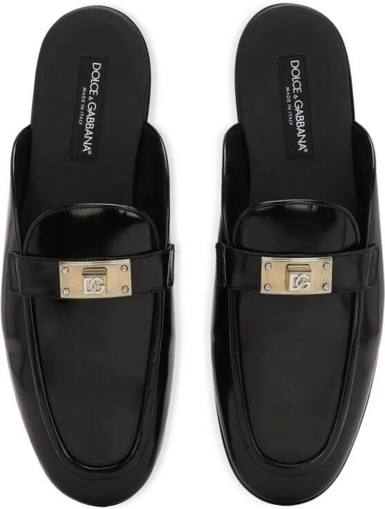 Dolce & Gabbana logo-plaque leather slippers Black