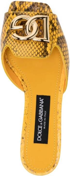 Dolce & Gabbana logo-plaque snakeskin slides Yellow