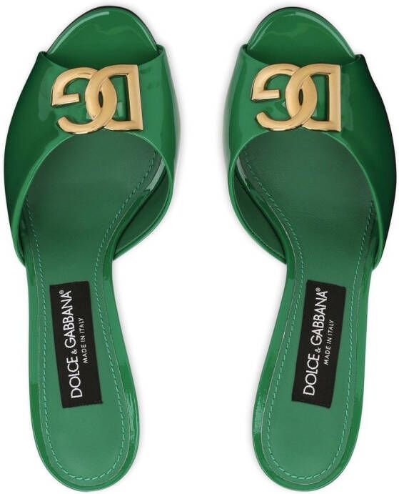 Dolce & Gabbana DG-logo 85mm patent leather mules Green