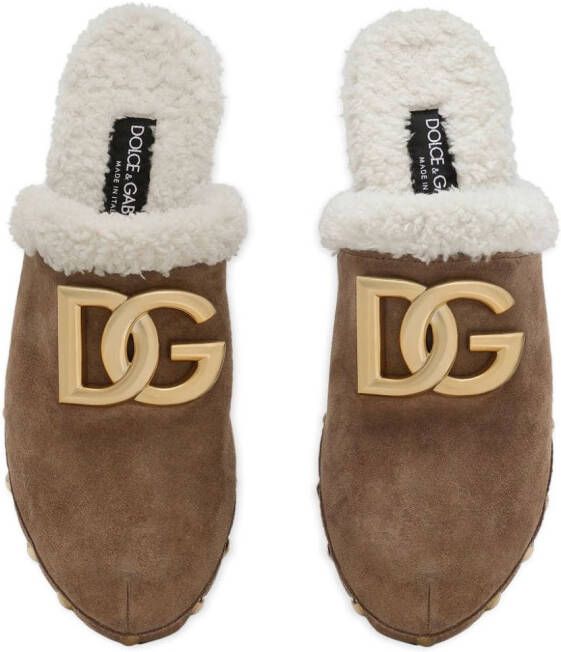 Dolce & Gabbana logo-plaque suede clogs Brown