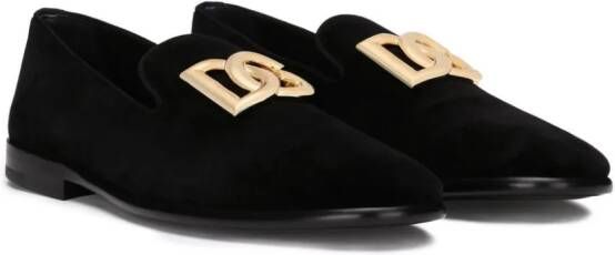 Dolce & Gabbana logo-plaque velvet slippers Black