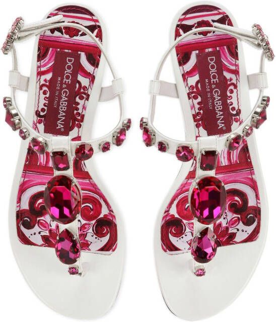 Dolce & Gabbana Majolica-print crystal-embellished sandals White