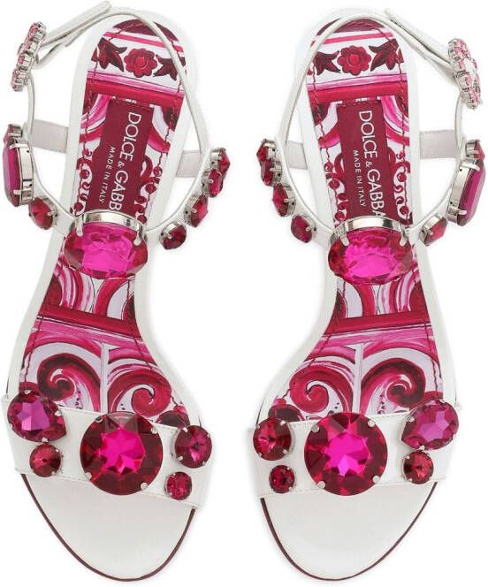 Dolce & Gabbana Majolica-print crystal-embellished sandals White