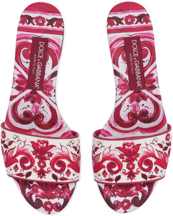 Dolce & Gabbana Majolica-print flat slides Pink