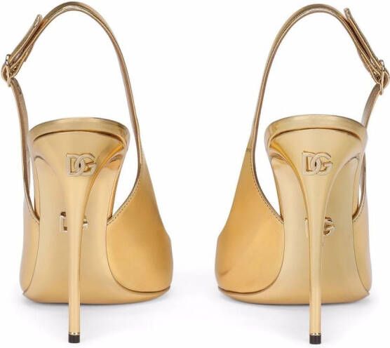 Dolce & Gabbana mirrored-effect leather slingback pumps Gold