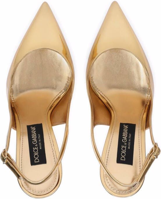 Dolce & Gabbana mirrored-effect leather slingback pumps Gold
