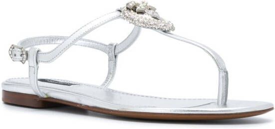 Dolce & Gabbana Devotion leather thong sandals Silver