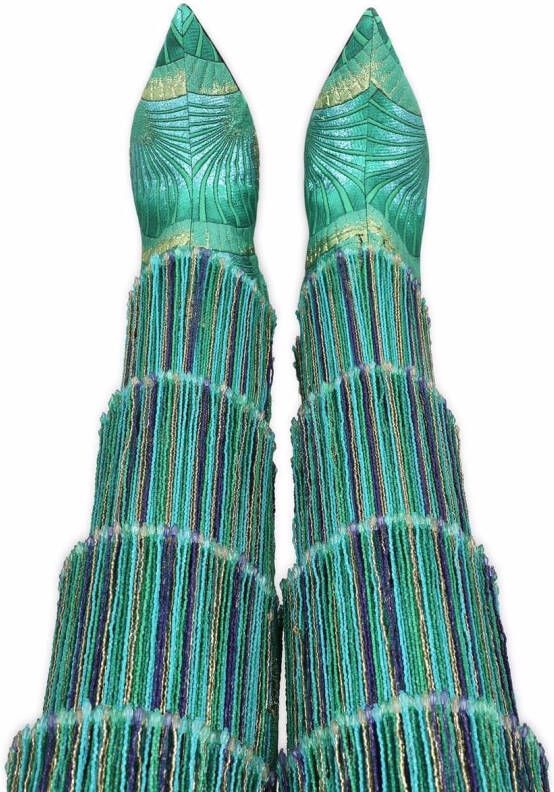 Dolce & Gabbana metallic-threading fringed knee-high boots Green