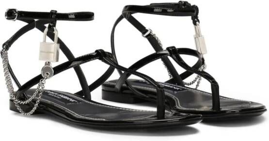 Dolce & Gabbana padlock patent-leather flat sandals Black