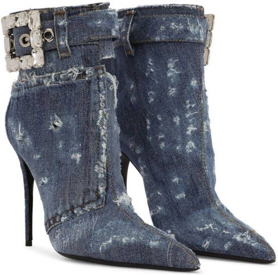 Dolce & Gabbana embellished patchwork-denim ankle boots Blue