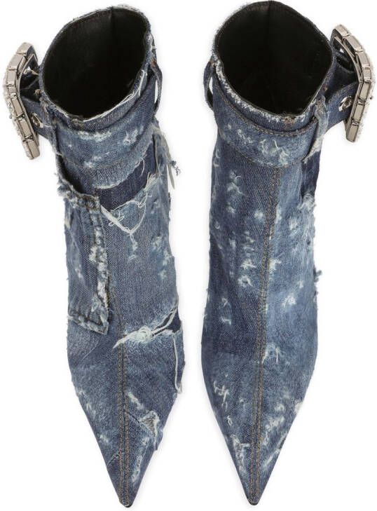 Dolce & Gabbana embellished patchwork-denim ankle boots Blue