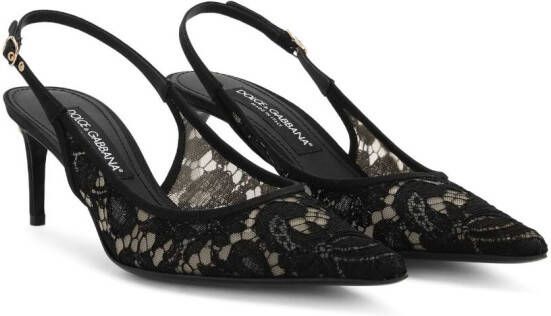 Dolce & Gabbana pointed-toe lace-panelled pumps Black