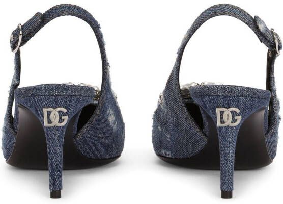 Dolce & Gabbana 60mm patchwork-denim slingback pumps Blue