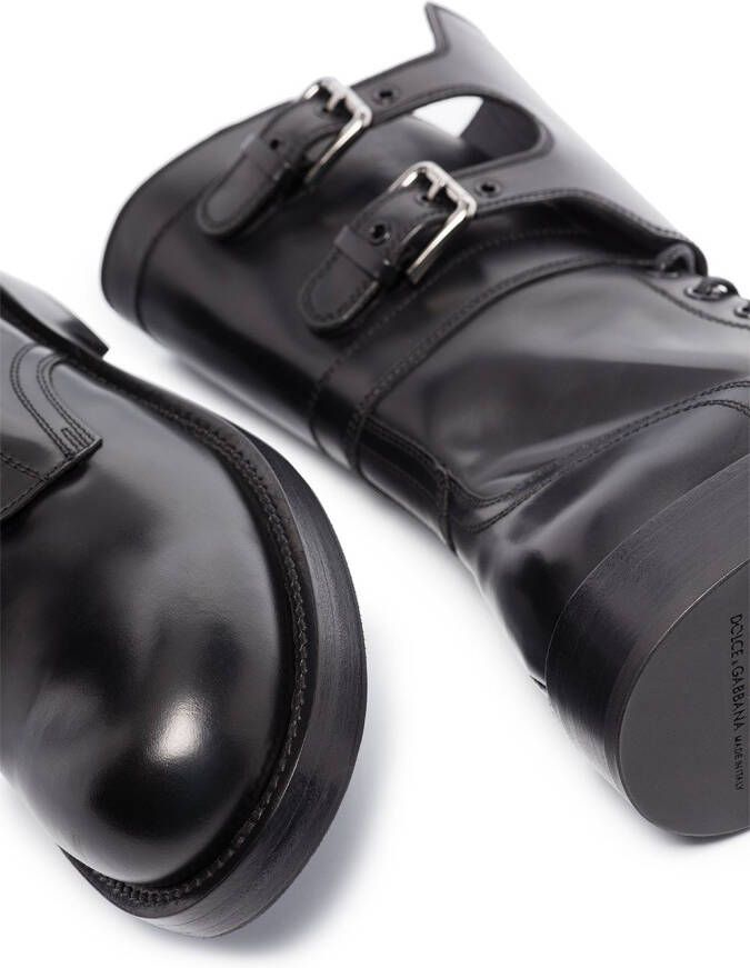 Dolce & Gabbana polished leather military boots Black