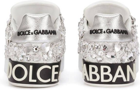 Dolce & Gabbana Portofino embroidered leather sneakers White